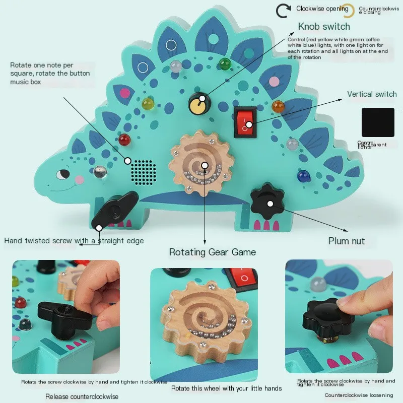 جديد LED مفتاح الإضاءة ألعاب لوحية للأطفال مونتيسوري التعليمية المبكرة ديناصور خشبي مشغول لعبة المجلس
