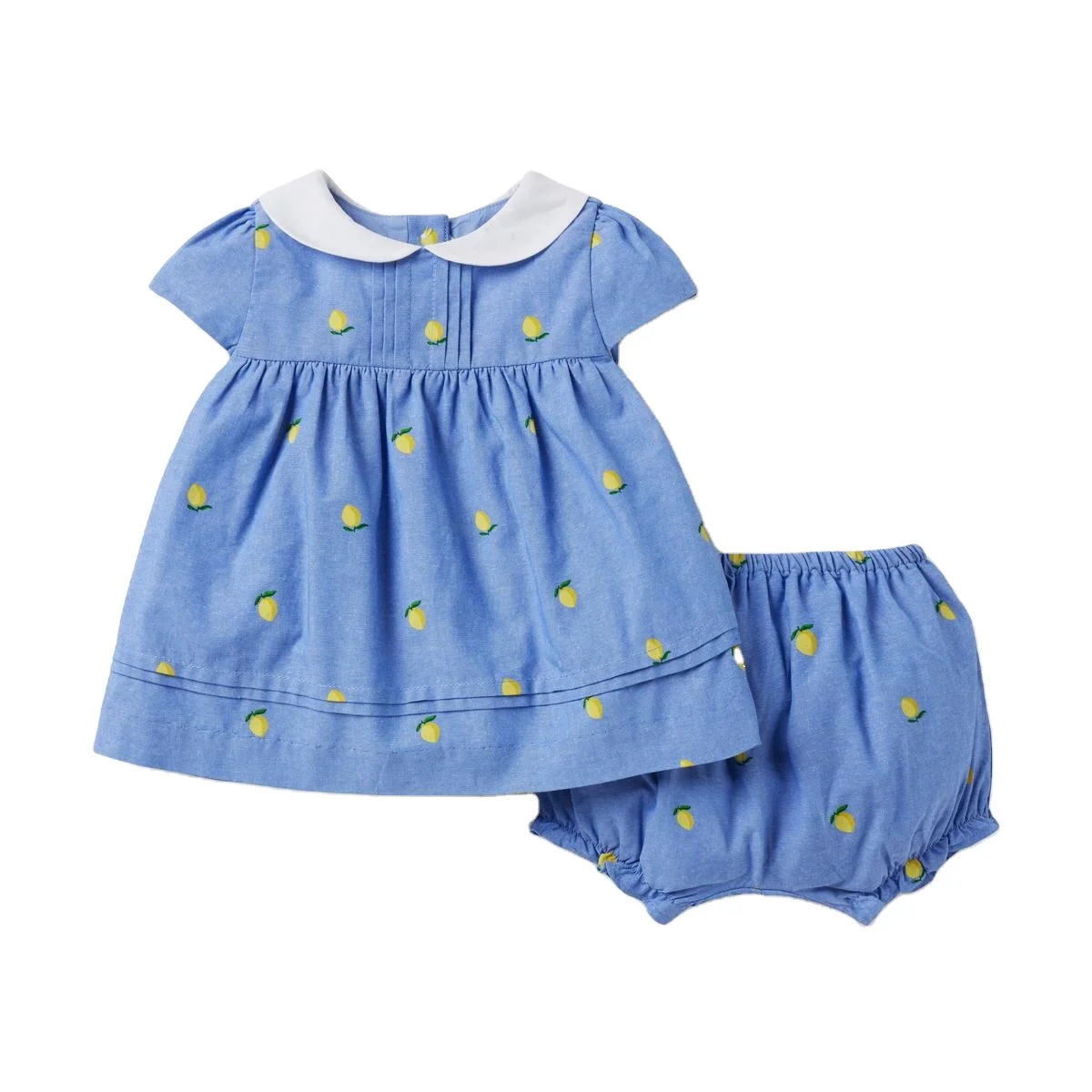 kids baby blue pleated gathering designs latest  pattern peter-pan collar  technics summer girl dress