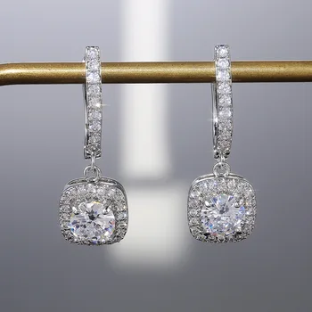 Essentials Plated Sterling Silver Cubic Zircon Crystal Drop Dangle Earrings for Women Girls Wedding Earrings Crystal