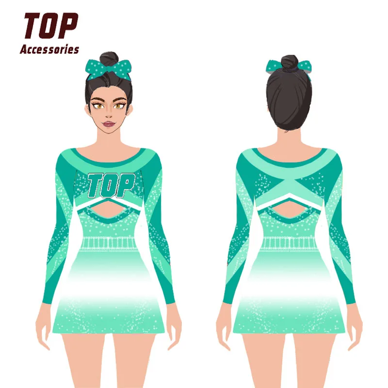 Wholesale Custom Girls' Cheerleading Uniform Spandex Sportswear Clothing Dress with Rhinestones Printing Available XS XL Sizes