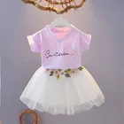 Skirt New Cotton Flower Casual Breathable Short Sleeve Gauze Skirt 2 Piece Baby Girl Clothes Set