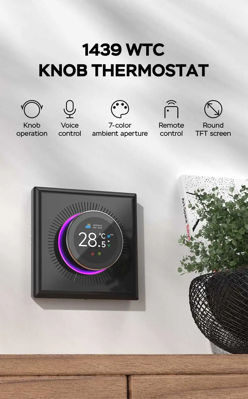 Modern 5A Smart TFT Knob WiFi Thermostat TUYA App Compatible with Alexa Google Assistant Seven Color Water Heating/Gas Boiler