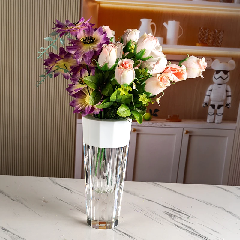 product new product with white edge circular dot carving pattern simple and elegant desktop home decoration glass crystal vase-6