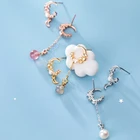 Pearl Women Drop Dangle Star Moon Diamond 925 Sterling Silver Pearl Asymmetric Earring