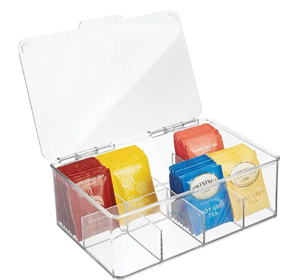 Coffee Holder for Tea Bags oUUoNNo Stackable Plastic Tea Bag Organizer Plastic Tea Storage Box for Kitchen Pantry Cabinets and Countertops Clear Small Packets Sugar Packets 