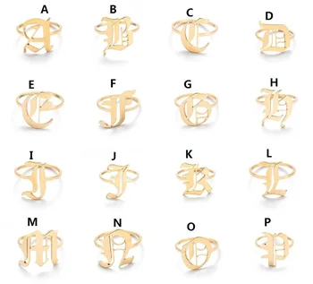 Fashion Wide Hollow A-Z Letter Stainless Steel Adjustable Alphabet Opening Ring Female Party Jewelry Initials Name Ring