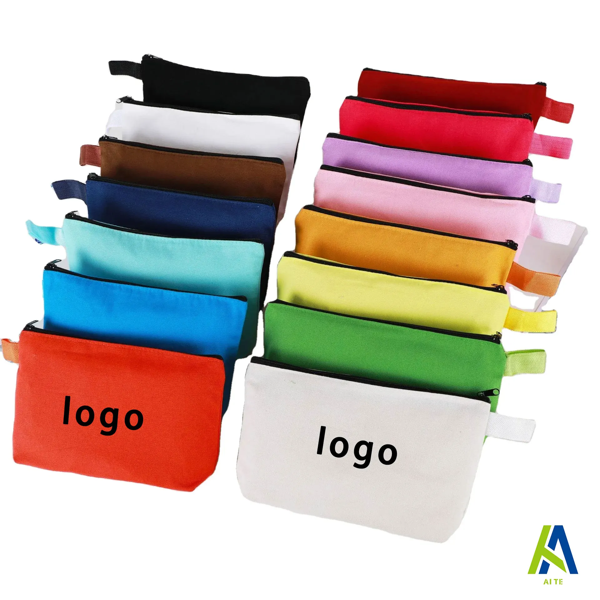 Wholesale Eco-Friendly Recyclable Canvas Gift Pencil Pouch Colorful Folding Travel Makeup Cosmetic Bags Custom Logo for Women manufacture