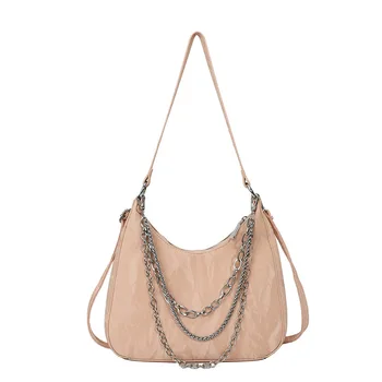 2025 Women's Fashion Simple Shoulder Messenger Bag with Single Handle Cross-Border Niche Chain Decoration Underarm Bag