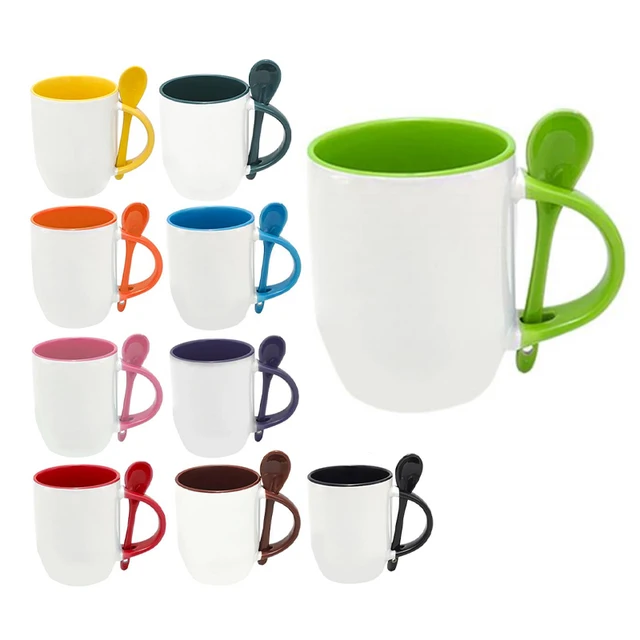Delicate Colors Coffee Personalized Sublimation Ceramic Mug With Spoon Mug Gift