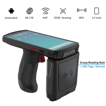 Pistol Grip Android 9.0 Mobile PDAs Barcode Scanner R2000 Module 10m Long Range Handheld UHF Rfid Reader for Warehouse Inventory
