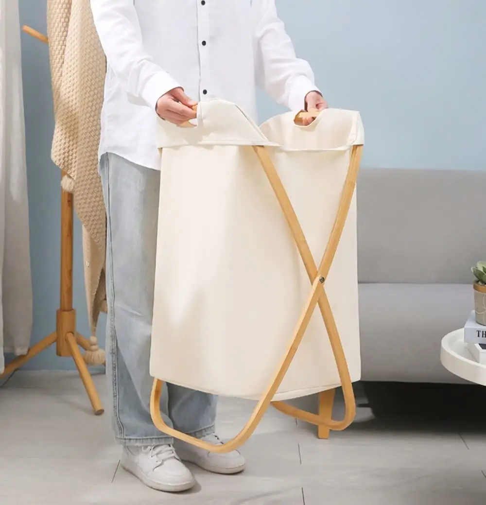 110L X-Large Foldable Laundry Basket with Bamboo Handles, Collapsible Laundry Hamper for Storage, Clothes Towels Blankets Toys O