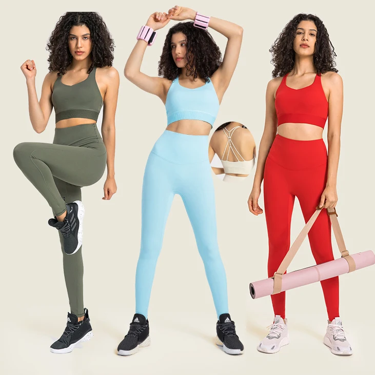 YIYI Fashion High Support Adjustable Sports Bra Sets No See Through High Quality Leggings Sets 2pcs Quick Dry Gym Fitness Sets