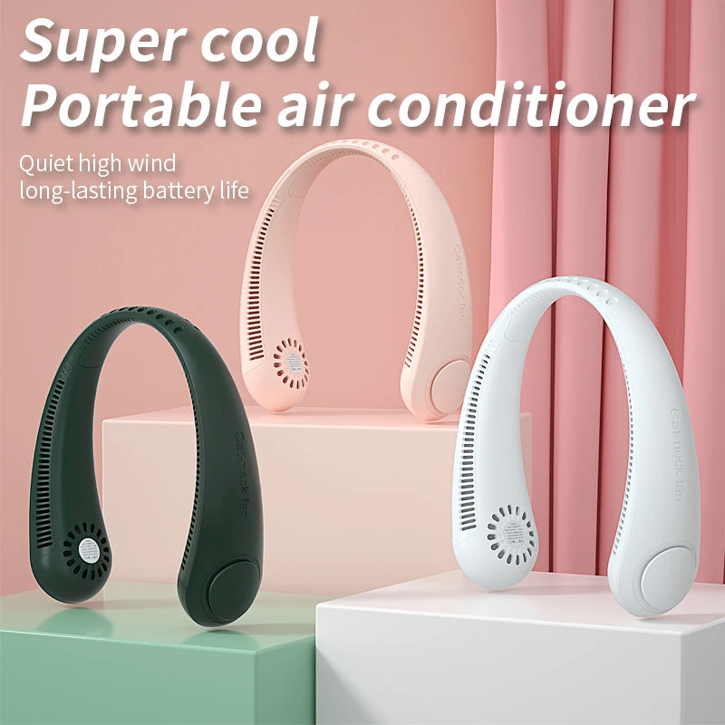 Portable 2400mAh Rechargeable Mini Neck Fan High Quality Foldable Bladeless Neck Cooling Fan