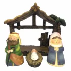 High Quality 4-Pieces Resin Cartoon Little People Nativity Holy Family Statue For Indoor Christmas Decoration