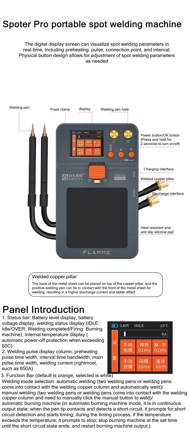 AMAOE SPOTER Pro Integrated Portable Spot Welding Machine for Mobile Phone Repair Battery Cell Nickel Sheet Welding Pen