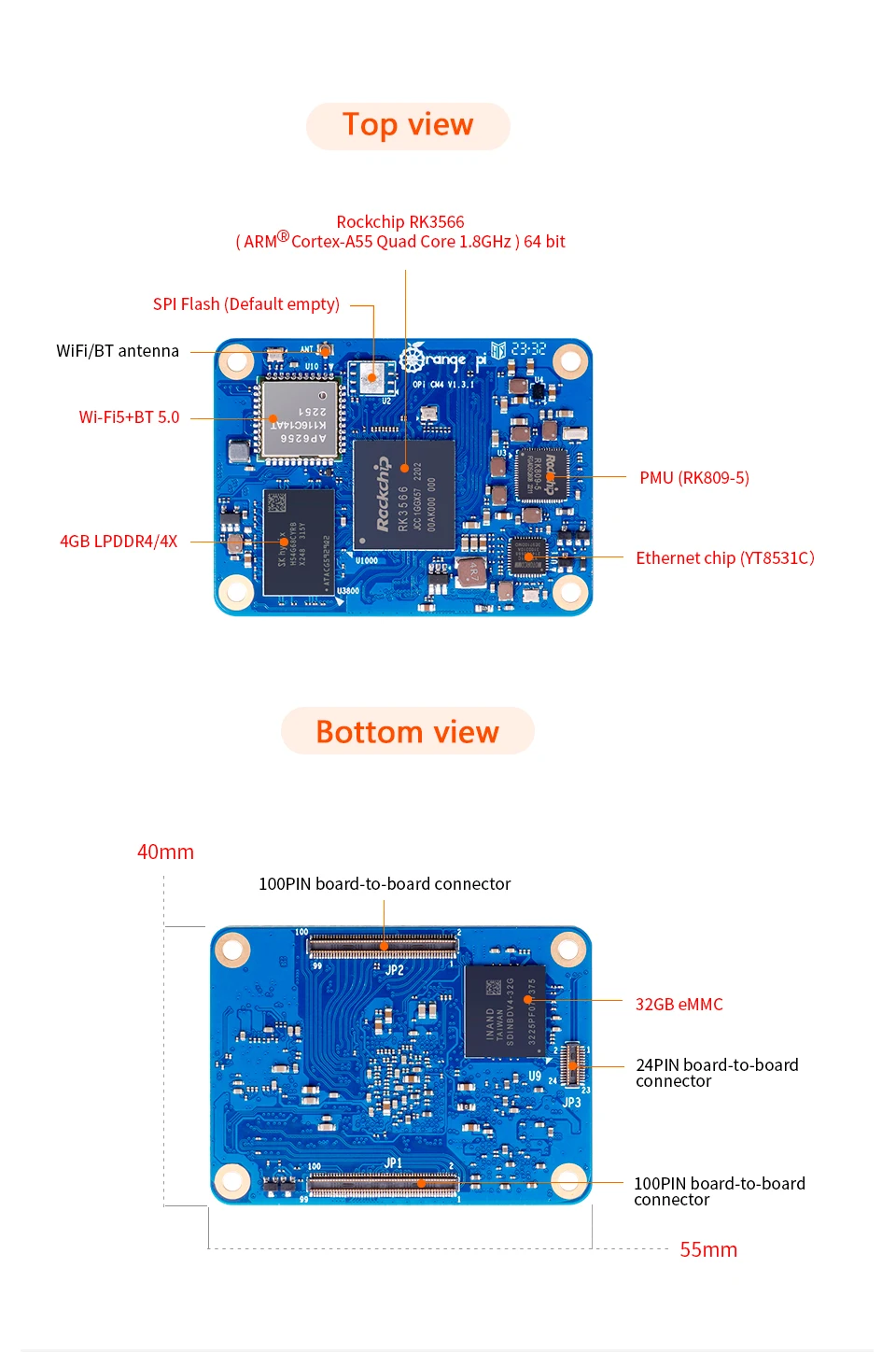 Orange Pi Cm4 4gb 8gb Rk3566 Wifi5 Bt5 Orangepi Cm4 1gb 2gb Ram 8gb