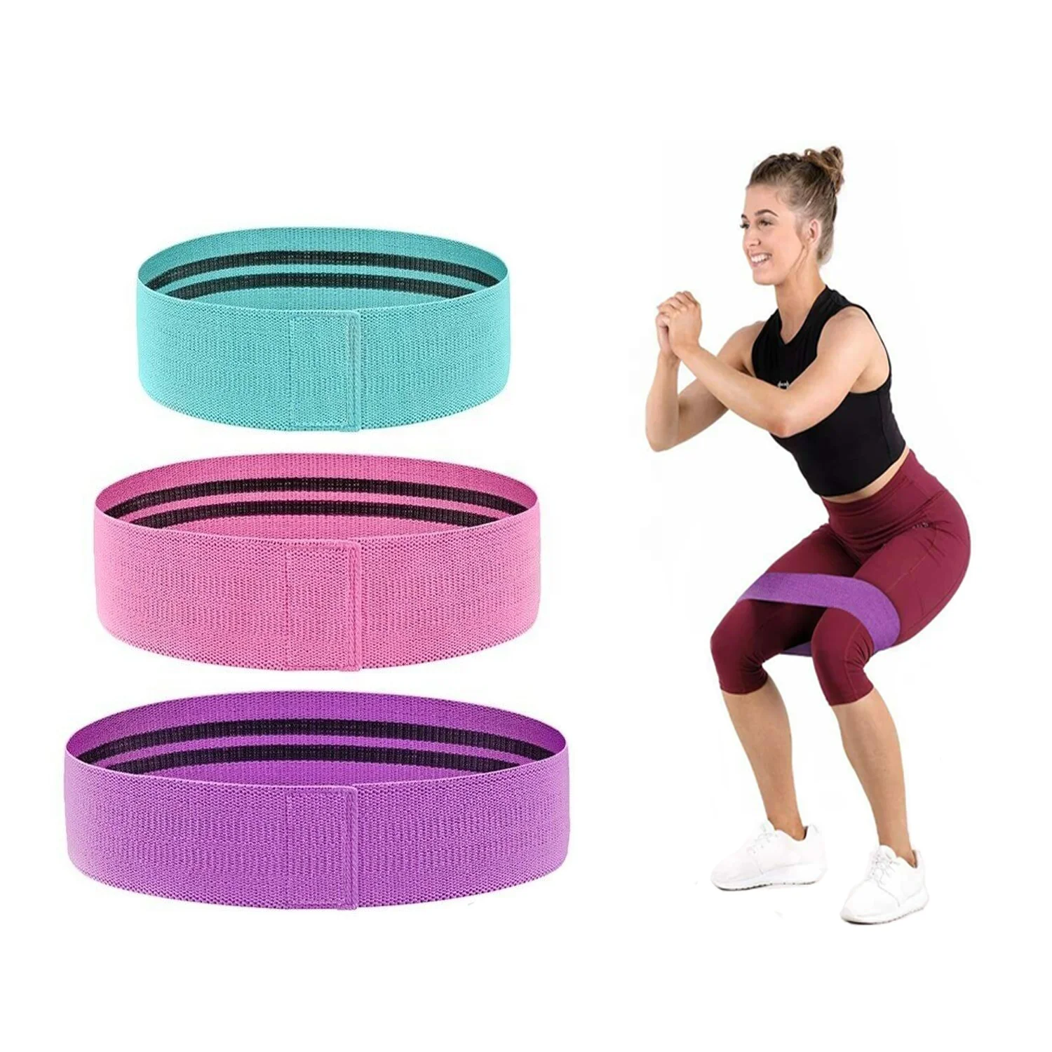 Fabric Resistance Bands Non Slip Sport Tension Bands Elastic Workout Bands for Legs and Butt
