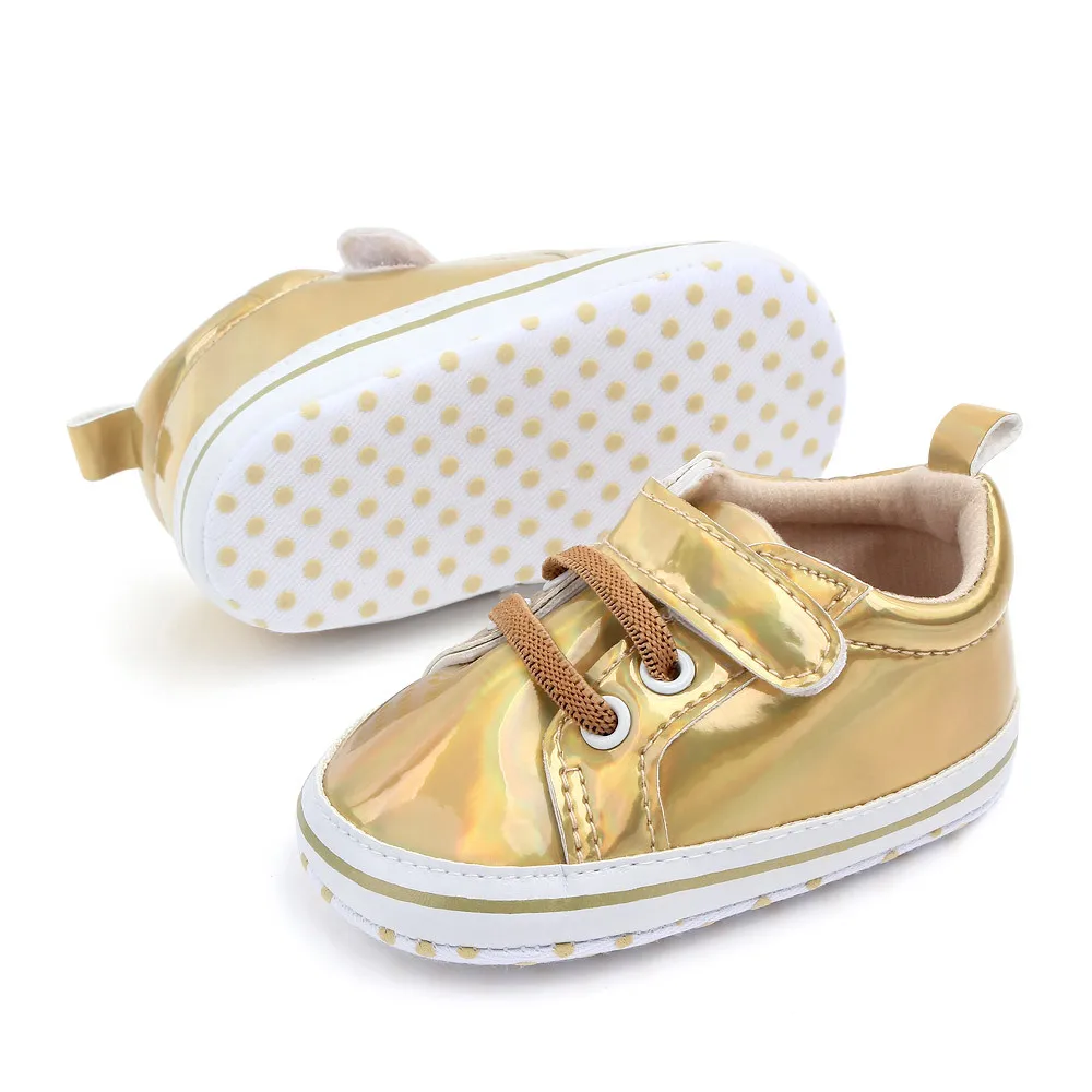 High quality gold laser reflection cool boy shoes soft sole baby shoes