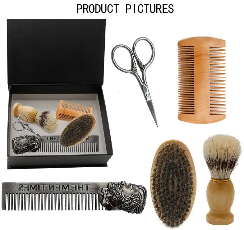 OEM Barber Double Tooth Hair Combs Brush Wooden Beard Care Gift Set For Mustache Home Hotel Use Beard Set