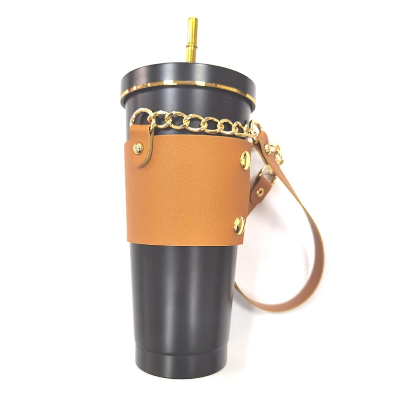 Portable PU Leather Cup Covers With Handle Coffee Cup Reusable Holders Outdoor Travel Water Cup Accessories