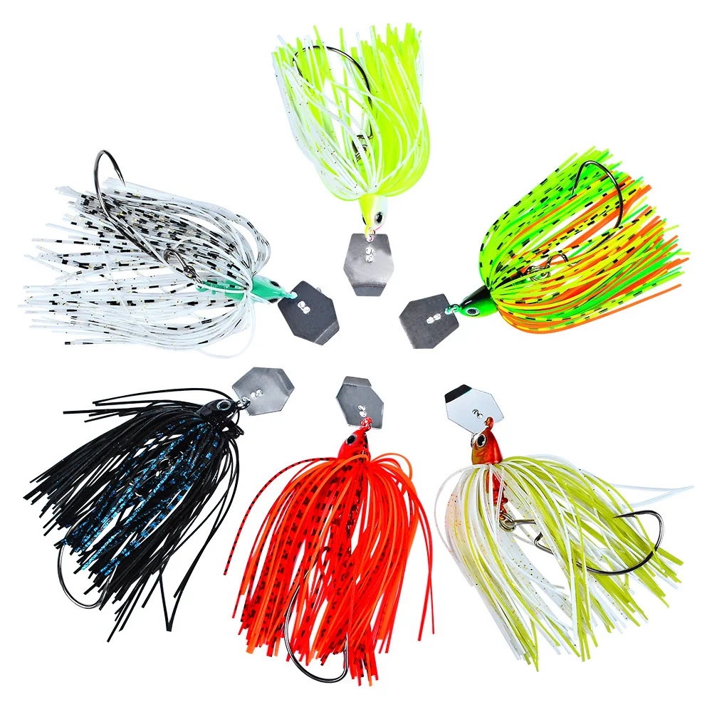 5PCS Chatterbait Blade Bait with Rubber Skirt Spiner Bait Fishing Lure Tackle
