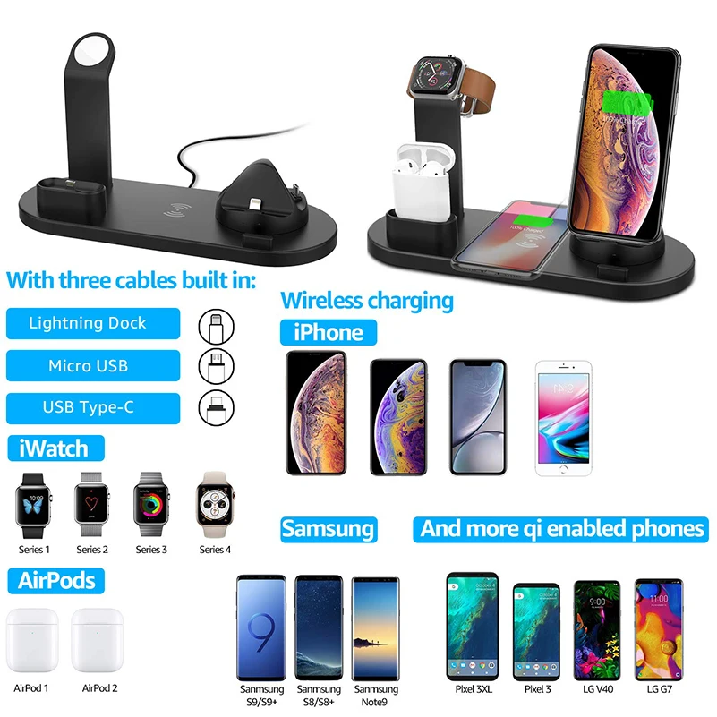 10W Wireless Charge OEM Factory Wholesale Pricing Smart Phone Qi Fast Charging Station 5 In 1 Wireless Charging Dock