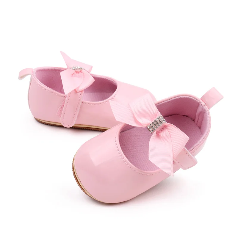 Pure Color PU Leather Baby Dress Shoes Soft TPR Toddler Shoes Girls Breathable Lightweight Anti-Slip Flat Style Fabric Insole manufacture