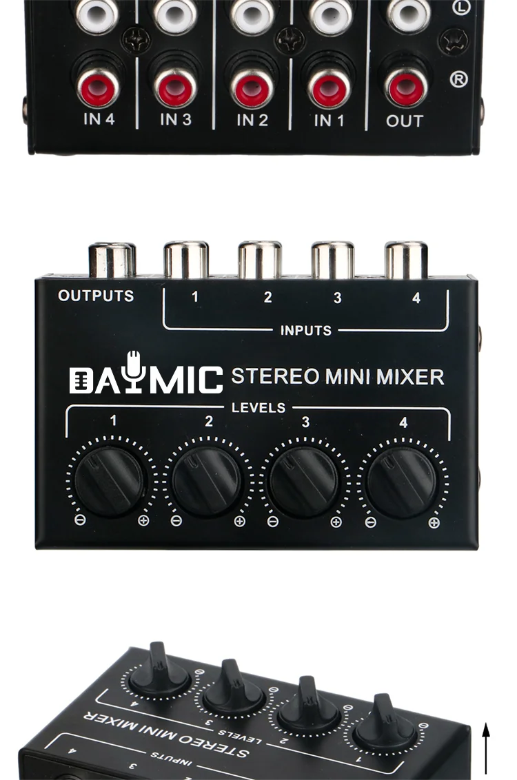 DAYMIC OEM Professional 4 Channel Passive Mini Broadcast Stereo Mixer Audio Sound Mixer Console