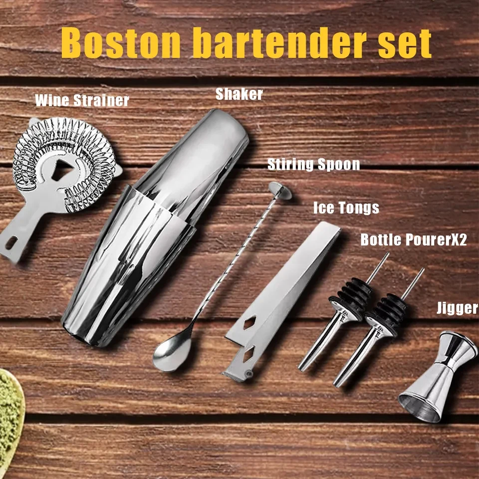 Forneed Factory direct sales bartender 750ml 600ml coated Boston bar bartender kit with 30 60ml crimped jig filters