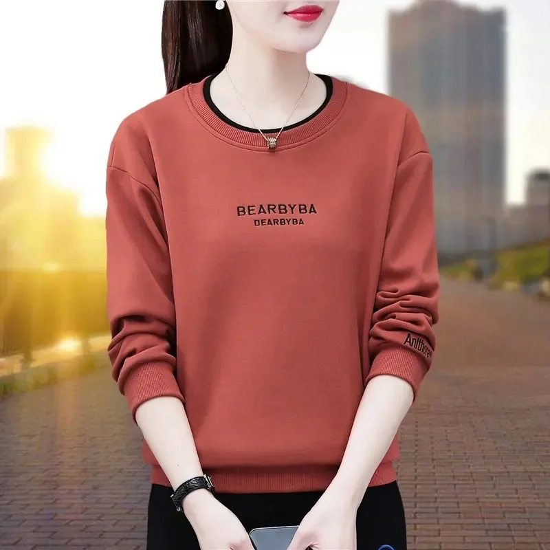 Women's long-sleeved sweatshirt casual crew neck loose pullover hoodie wool autumn top