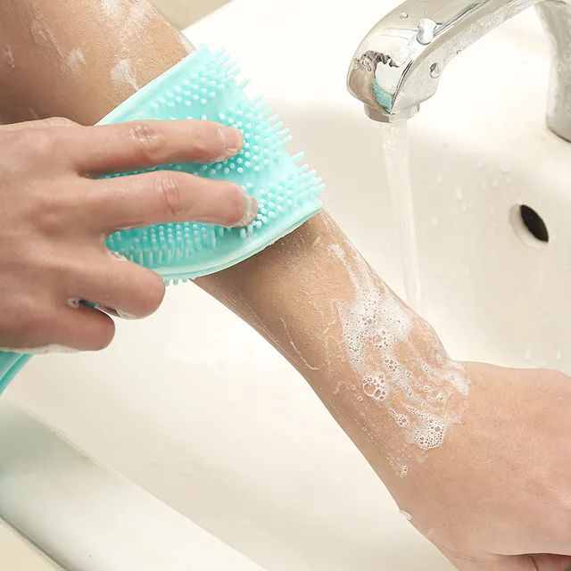 Eco-friendly Silicone Shower Double-sided Back Body Brush Belt Silicone Bath Towel Brush