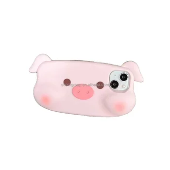 NEW Creative Design 3D Animal Pig Mobile Phone Case for iPhone 15 14 13 12 11 Pro Max Funny Silicone Phone Shell Case Women