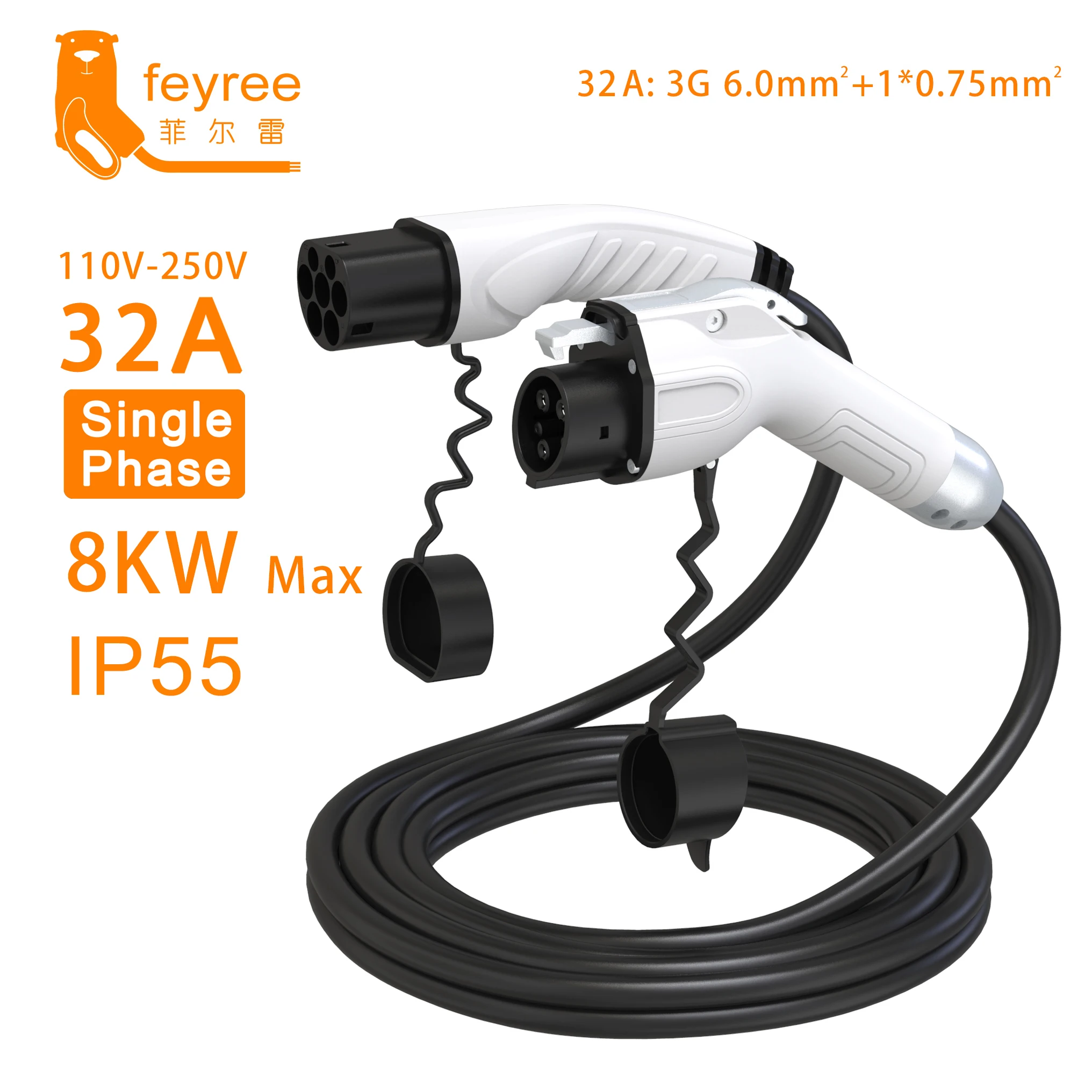 Feyree Adjustable 7 6kw 9 6kw 12kw Ev Car Charger Type 2 To Type 1 Ev