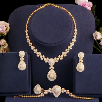 New popular Luxury exquisite 3A+ CZ Cubic Zirconia jewellery wedding indian necklace set dubai jewelry sets