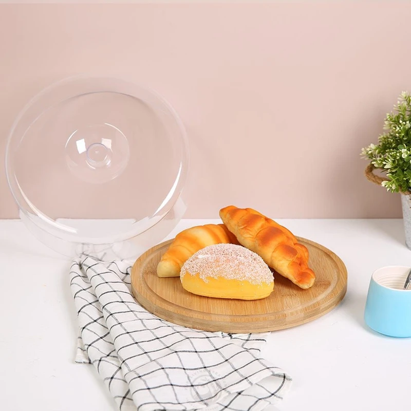 wholesale customized round shaped bamboo cake Acrylic Dome trays Storage platter with lid