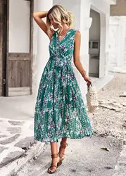 Ying Tang Custom 2023 Summer Casual Dress Long Beach Casual Strap Dress Long Green Beach Strap Dress OEM/ODM