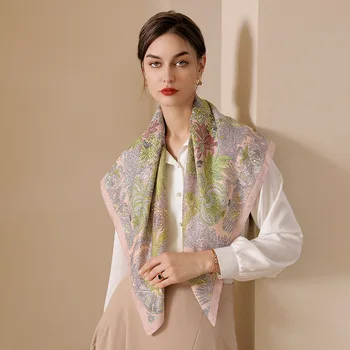 2022 New Design Custom Floral pattern Printed handbag square silk scarf 90 90