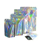 Pouch Mylar Bag Custom Logo Clear Rainbow Shine Plastic Pouch Sealable Aluminum Foil Ziplock Stand Up Mylar Holographic Bag