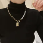 Pearl Necklace Pearl Fashion Baroque Pearl Necklace Retro Thick Chain Square Portrait Pendant Necklace