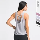 2 In 1 Top DT054 Womens Fitness Apparel Loose Fit Breathable Casual 2 In 1 Tank Top Build In Yoga Sports Bra