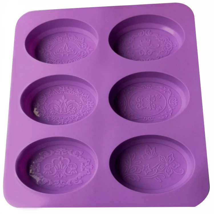 2024 wholesale 6 Mixed Patterns Oval lace flower shape Silicone soap Mold DIY 3D Handmade Mould for Make cake and soap Bath