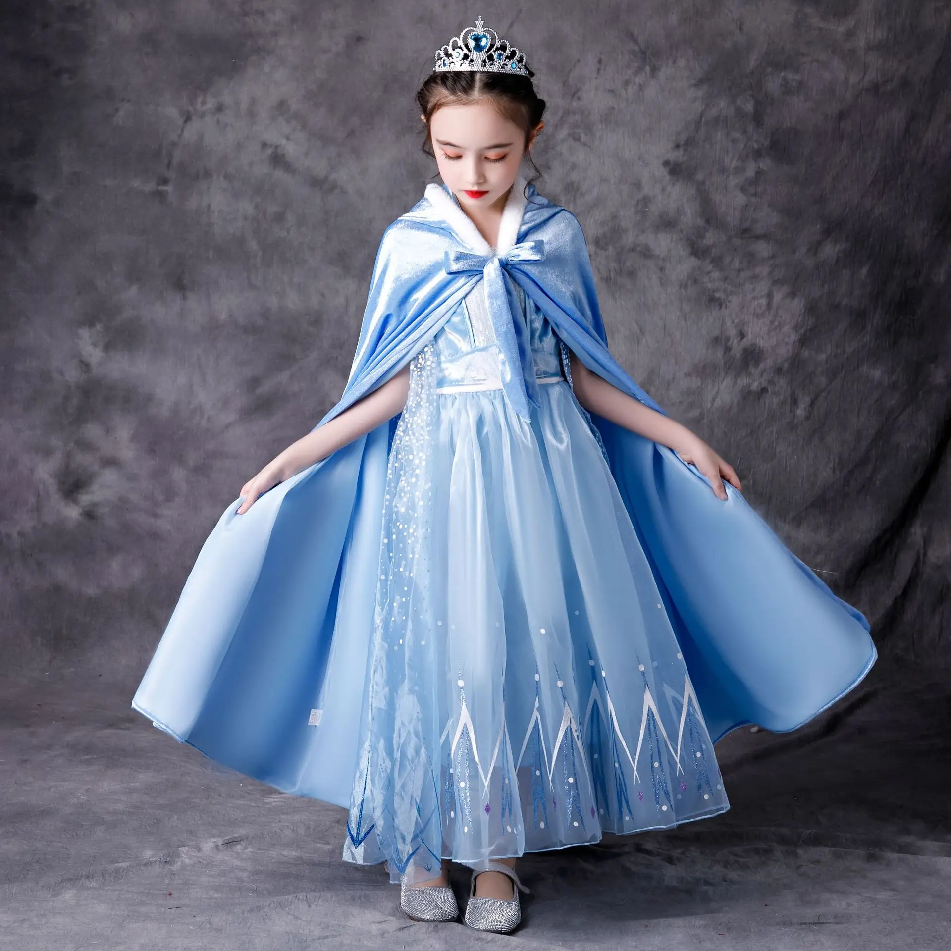 Kids Girls Frozen Fancy Dress Cosplay Hooded Cap Princess Cosplay Costume 