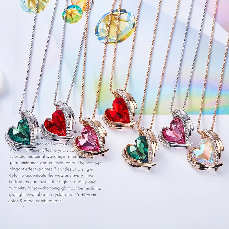 CDE N1751 Custom Luxury Jewelry Heart-Shaped Crystal Gemstone Stone Dainty Gold Plated Heart Pendant Necklace For Woman
