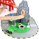 Toys Train Set Toy 100 Pieces Wooden Puzzle DIY Building Block Toys Large Beech Train Track Set Toy