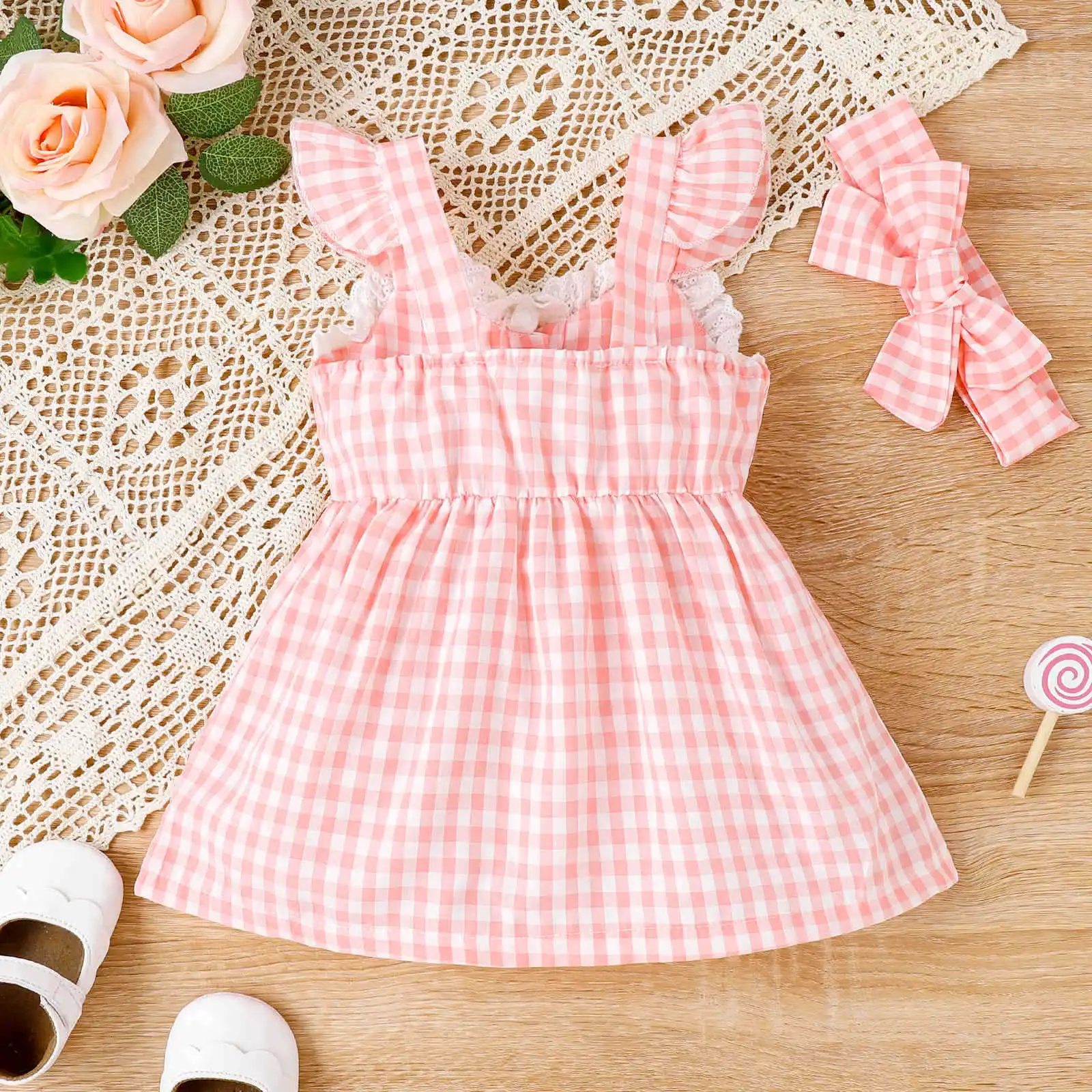 New trendy summer casual dresses sleeveless plaid design boutique toddler baby girls one-piece clothing kids dresses