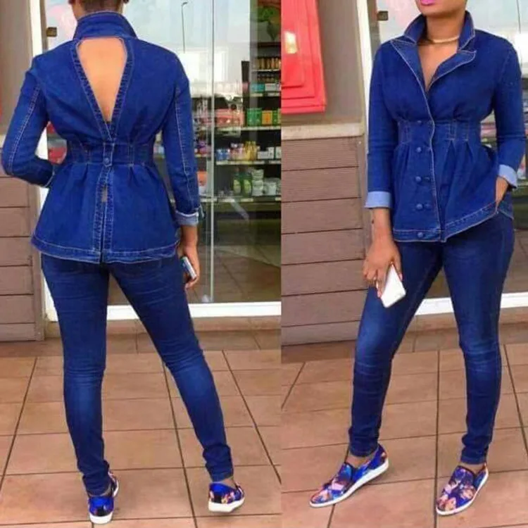 women's 2 piece denim suit