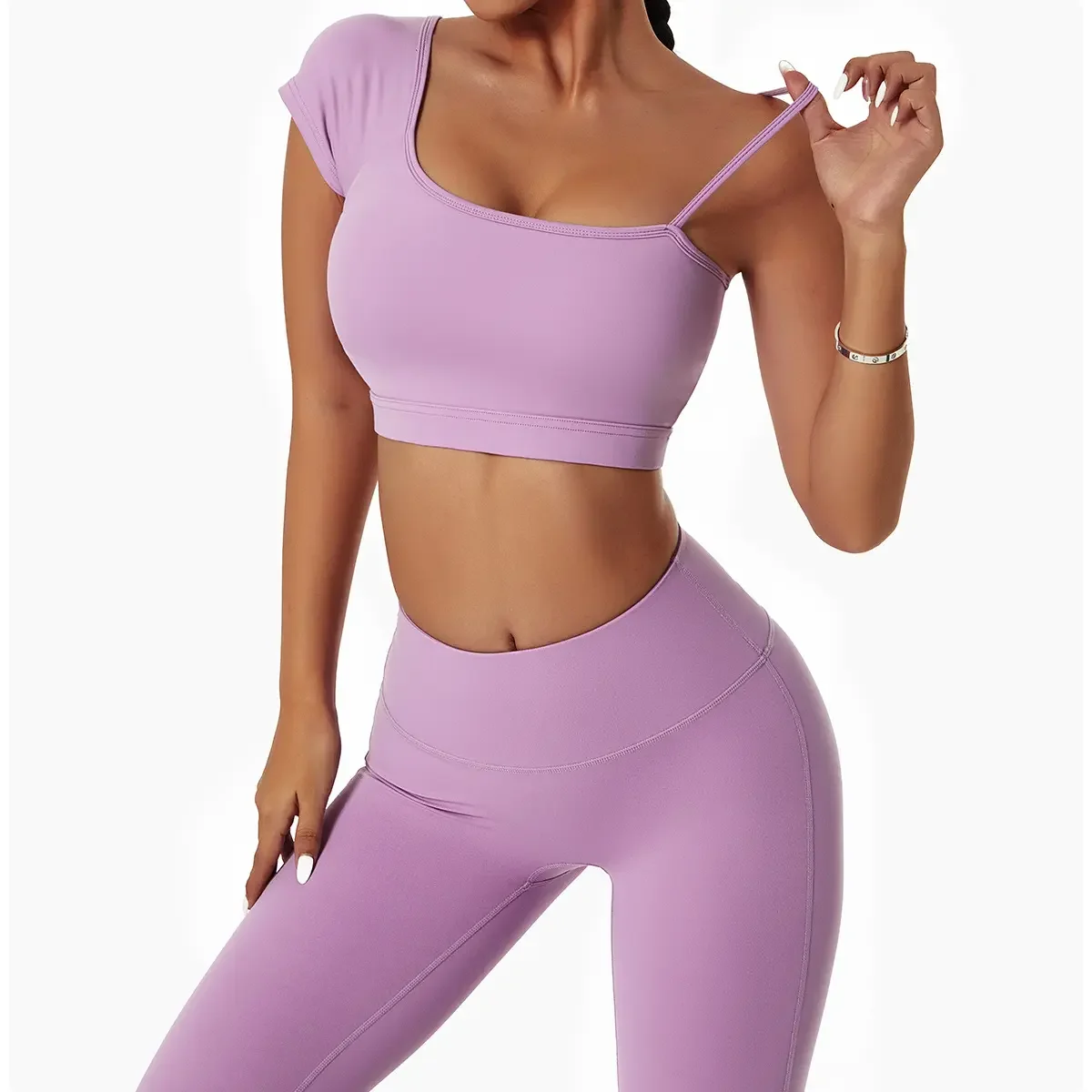 2024  Custom Ladies Fitness Gym Yoga Wear Sets Womens Gym Leggings High Waist Seamless Workout 4 Piece Yoga Set