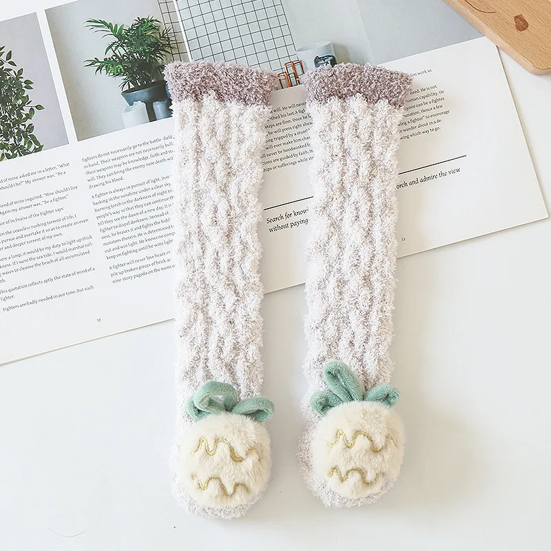 Winter Fuzzy 1-5 Years Baby 3D Doll Socks, Cute Animal Warm Fleece Knee Kids Sock, Boys Girls Home Socks Fluffy Slipper