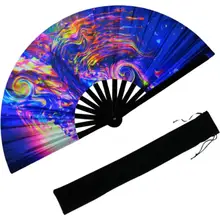 UV Glow Large Rave Folding Hand Fan for Men Women, Decorative Folding Hand Fan for Party