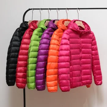 Fashion women outdoors casual hooded puffer jacket light jack packable plus size women's down jacket